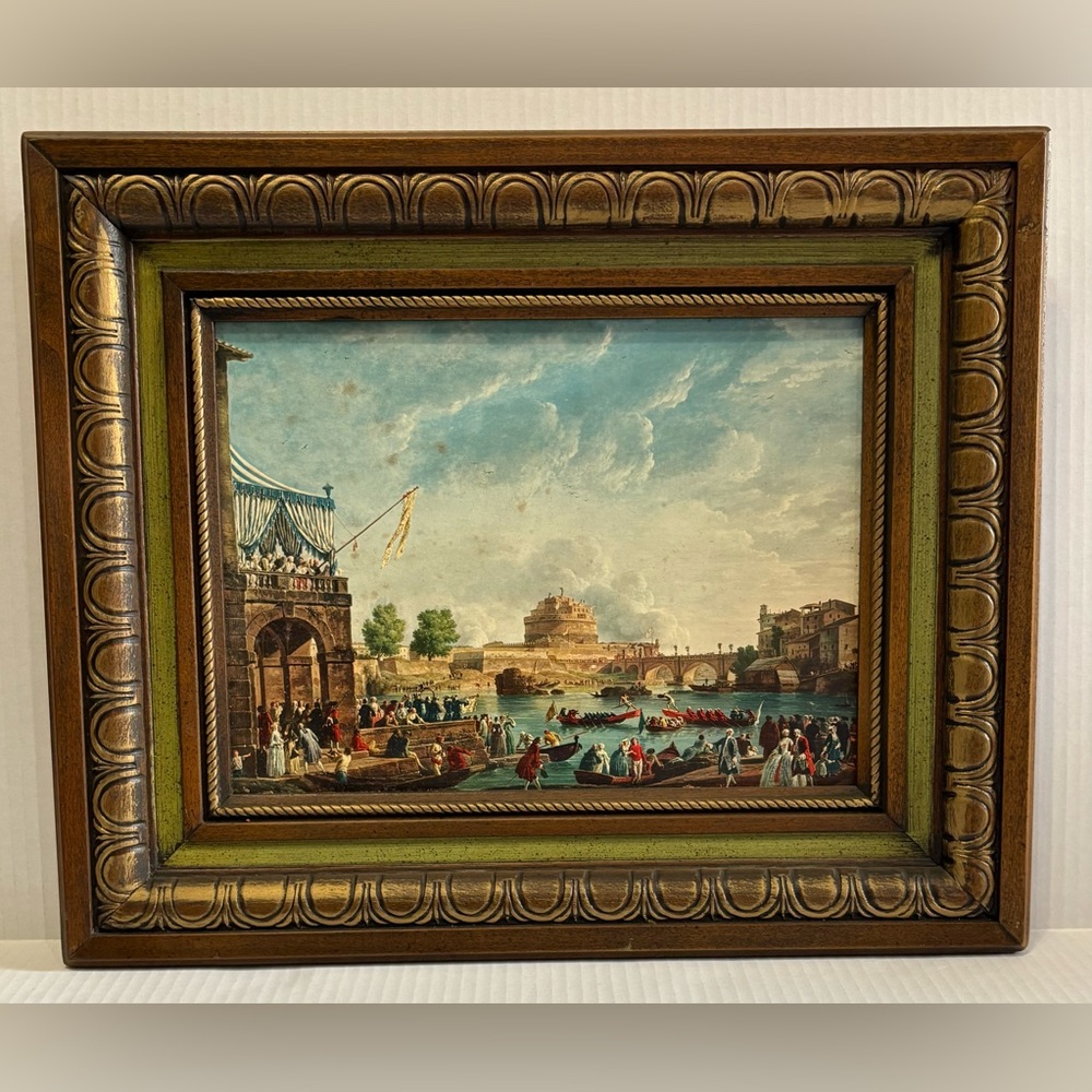 VTG MCM Claude Vernet Sporting Contest on Tiber Landscape Art Print Wood Frame